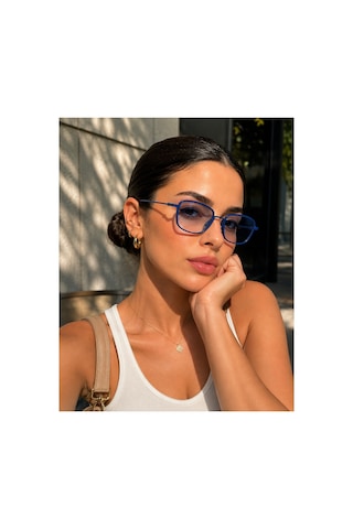 Small Kare Mavi Çerçeve Mavi Cam Minimal Güneş Gözlüğü Yüksek Kalite Mavi