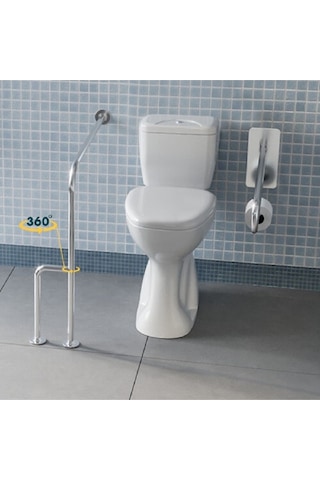 Yaşlı, Hasta Ve Engelli 2 Parça Tutunma Barı Wc Kağıtlıklı Hareketli Ve Yerden Duvara Döner Ayak Gri