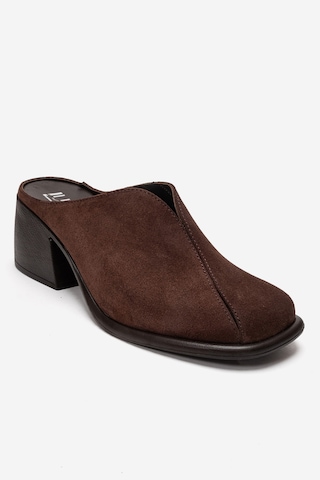 Luvishoes Ardent Kahverengi Süet Hakiki Deri Önü Kapalı Kadın Kalın Topuklu Terlik