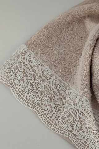 Gipür Dantelli Banyo Havlusu Takımı-%100 Pamuk Banyo Seti-gelin Havlusu Pudra Pudra