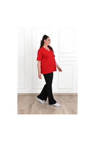 Kadın V Yaka Basic Büyük Beden T-shirt 1297-22 001