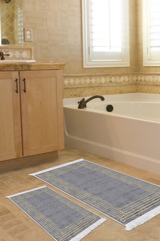 Dekoreko Kaymaz Taban Djt 2 Li Banyo Paspas Takımı Trend Saçaklı Modern M5142 Antrasit