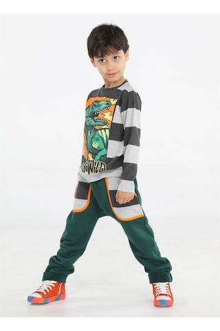 Casabony Yeşil T-rex Cepli Baggy Pantolon + T-shirt-yeşil - Gri Gri - Yeşil