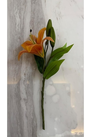 Yapay Lilyum Çiçeği, Turuncu, Tek Dal, 35 Cm, Premium Kalite Çok Renkli
