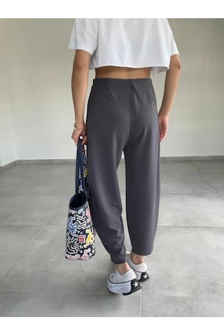 Paw Garage Kemersiz Balon Pantolon, 4 Mevsim, Krep Kumaş, Full Likralı Gri