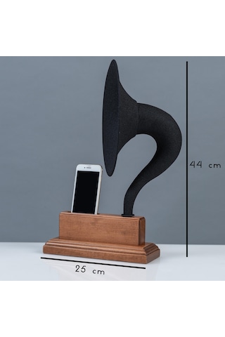 Akustik Gramofon Krem Ahşap Gövde / Siyah Metal Başlık