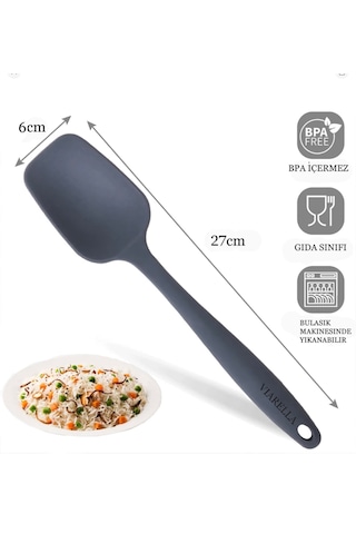Pink Rose Antrasit Büyük Boy Düz Silikon Spatula Set 3 Adet