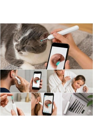 Beyaz Kablosuz Hd Görüntülü Kulak Temizleme Kamerası, Led Işıklı Type-c Şarjlı İos Ve Android Uyumlu Kulak Temizleme Seti 5580