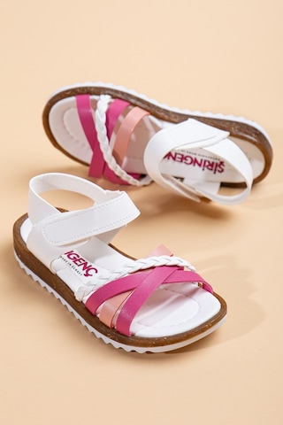 Şirin Bebe Beyaz Pembe Kız Çocuk Sandalet Ayakkabı