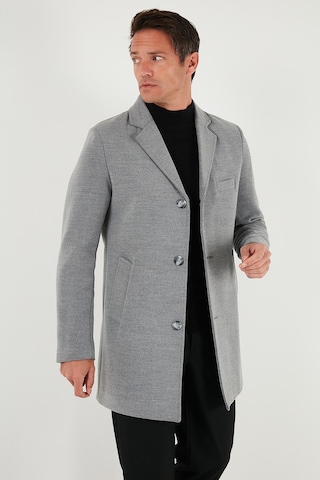 Buratti Slim Fit Tek Yırtmaçlı Düğmeli Mono Yaka Kaşe Erkek Kaban 5840098 Gri