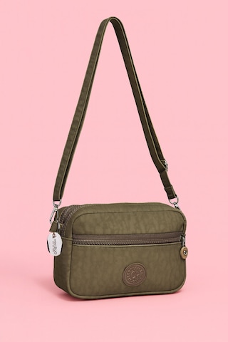 Westbag Kadın Çapraz Askılı Üç Gözlü Fermuarlı Krinkıl Günlük Omuz Çantası 2'li Set Haki - Taba