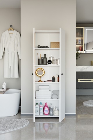 Alpaevmobilya Çok Amaçlı 2 Kapaklı 5 Raflı 150 Cm Banyo Dolabı Organizer Düzenleyici Ve Çamaşır Odası Dolabı Beyaz - Atlantik Çam