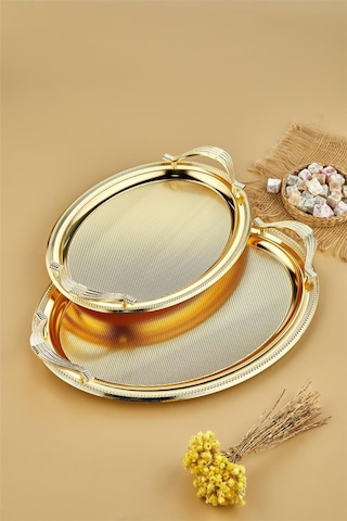 Cooker 2'li Metal Oval Gold Sunum Tepsisi 48x32 Cm Ve 40x29 Cm Ckr3165 Diğer