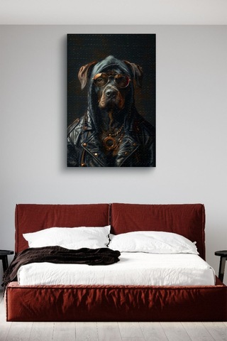 Gangsta Siyah Köpek Yağlı Kanvas Tablo