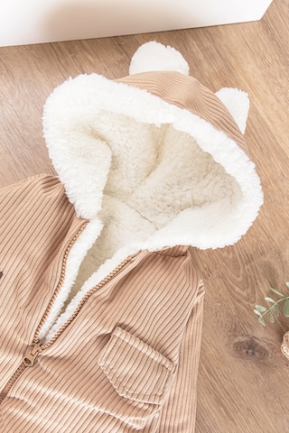 Kapüşonlu Kadife İçi Peluş Welsoft Erkek Bebek Tulum Bej