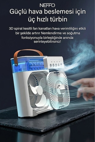 600 Ml Buharlı Serinletici Fan Taşınabilir Mini Klima Fanı Led Işıklı Hava Soğutucu