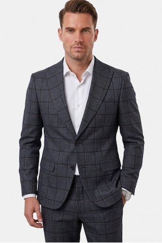 Deepsea Lacivert Kare Desenli Slim Fit Erkek Takım Elbise Çift Düğme Çift Yırtmaç 2 Li Takım 2601812