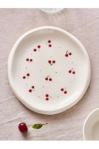 Roomi Kanel Desenli Seramik Düz Tabak 20,5 Cm 471442055 Beyaz