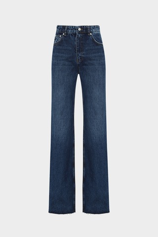 Açelyaokcu High Waist Wide Leg Kar Yıkama Geniş Paça Dikişsiz Jean Lacivert