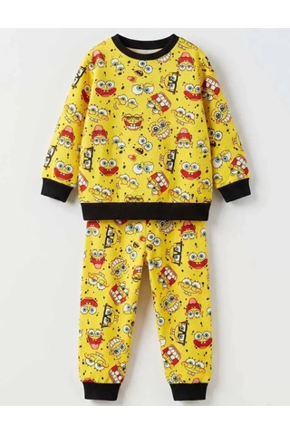 Veraura Lifestyle 4/10 Yaş Karakter Baskılı Pamuk Penye Çocuk Pijama Takımı Sarı