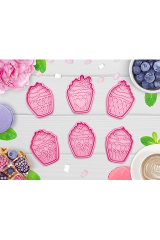 Cupcake Muffin Desenli 8 Parça Pasta Süsleme Kurabiye Kalıbı Seti Çok Renkli