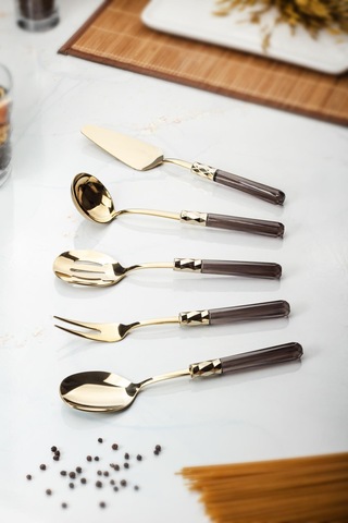 5 Parça Gold Servis Seti & Servis Sunum Seti Füme Kepçe / Kevgir / Sıpatula / Çatal / Kaşık
