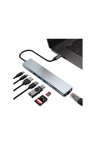 Type-c Çoklu Dönüştürücü 87w Pd, Hdmı, 2x Usb 3.0, Rj45, Sd/tf Kart Girişli Hub