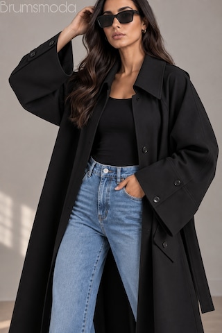 Brums Moda Bayan Siyah Mevsimlik Trençkot