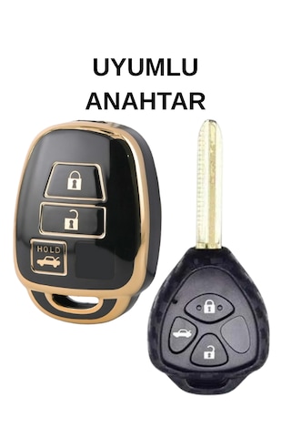 Toyota Rav4 Corolla Camry Yaris Prado Avensis Land Cruiser 3 Buton Nano Anahtar Kılıfı Siyah-gold