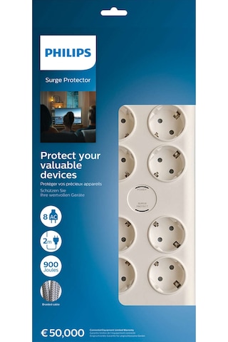 Philips SPN7080WA/62 900J 8'li Akım Korumalı Priz 2 Metre Beyaz