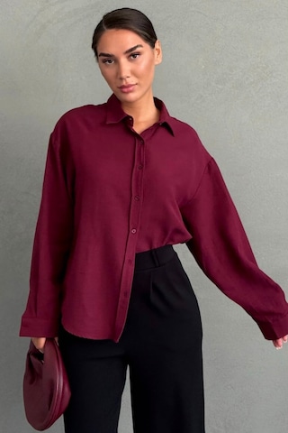 Madmext Bordo Keten Kadın Gömlek Mg2797