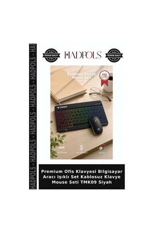 Premium Ofis Klavyesi Bilgisayar Aracı Işıklı Set Kablosuz Klavye Mouse Seti Tmk09 Siyah