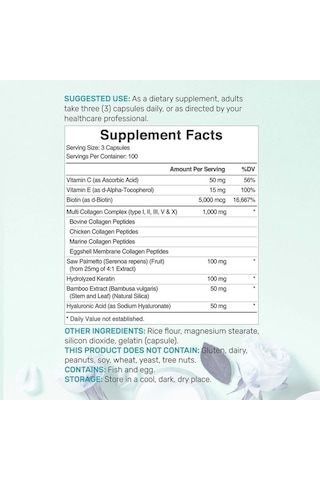 Multi Collegen For Women Vitamin C, E, & Biotin, Saw Palmetto, Bamboo Silica, & Hyaluronic Acid Hair, Skin, Nail 300 Capsules