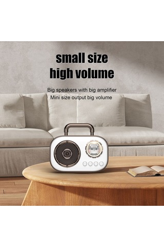 Retro Bluetooth Hoparlör Subwoofer Mini Kablosuz Hoparlör-beyaz