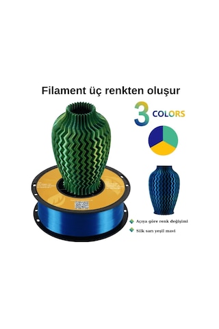 Kingroon 3 Renk Sarı - Mavi - Yeşil Pla Silk Filament 1.75 Mm 1000gr