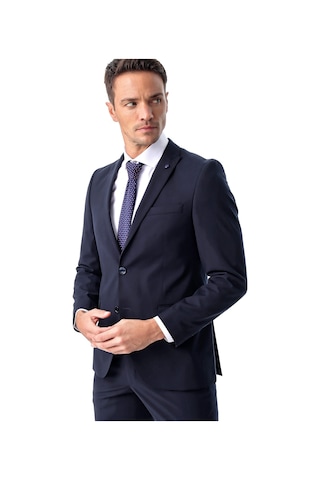 Morven Erkek Lacivert Basic Düz Slim Fit Dar Kesim Çift Yırtmaç - 498888121 Lacivert