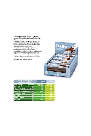 Delly Beyaz Çikolata & Kurabiye Aromalı Yüksek Proteinli Bar 12 x 40 G