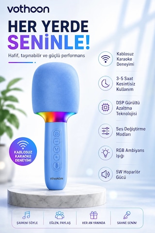 Çocuk Ve Yetişkin Karaoke Mikrofonu Kablosuz Rgb Ambiyans Işığı Ses Değiştirme Modlu Hoparlör