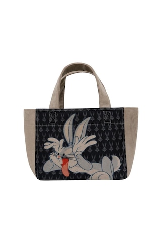 Dogo Kadın Vegan Siyah Medium Tote Bag - Warner Bros Bugs Bunny Playful Bugs Tasarım Açık Bej - Kahverengi