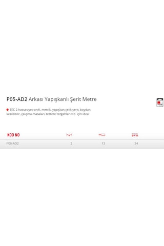 Ceta Form P05-ad2 Arkası Yapışkanlı Şerit Metre - 2 Metre / 13 Mm