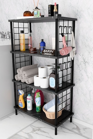 Çevir Kur Kolay Kurulum 4 Katlı Banyo Rafı Metal Telli Çok Amaçlı Organizer Dolap Stand Raf Siyah Mermer
