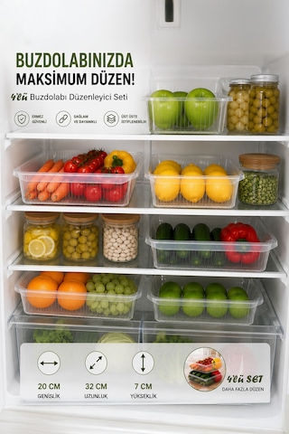 Porsima 4477 4'lü Şeffaf Buzdolabı Ve Dolap İçi Düzenleyici Organizer Seti 4 Lt 20x32x7 Cm