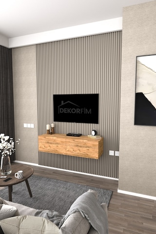 Df17101 Duvara Monte Tv Ünitesi Kapaklı Raflı Tv Sehpası Modern Duvar Raflı Tv Alt Ünitesi Atlantik Çam Çok Renkli