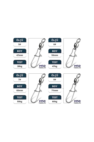 MSO Olta Balıkçılık VIP Kalite Paslanmaz Çelik Klips Bilyalı Fırdöndü