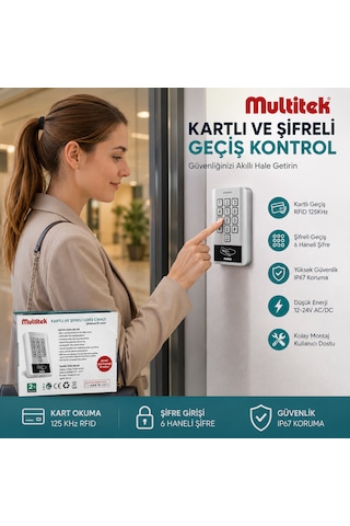 Multitek Kartlı Ve Şifreli Giriş Cihazı Ip67 Su Geçirmez, 6000 Kullanıcı Kapasiteli, Metal Gövde Geçiş Kontrol Ünitesi 12-24v