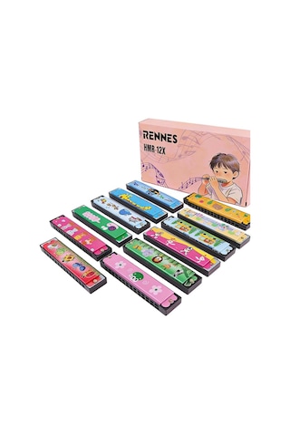 Rennes Hmr-12x 12'li Çocuklara Özel 16 Delikli Mızıka Seti Desenli
