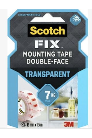 3M Scotch FIX Şeffaf Çift Taraflı Montaj Bandı 19mm*1,5mt