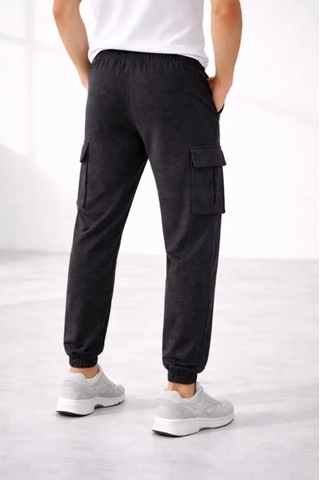Butik İstanbul Erkek Jogger Eşofman Altı Regular Fit , Kargo Cepli, Lastikli Paça, Günlük Spor Pantolon - Füme