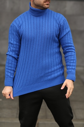 Martino Butik Unisex Balıkçı Yaka Triko Saks Mavi Kazak Saks