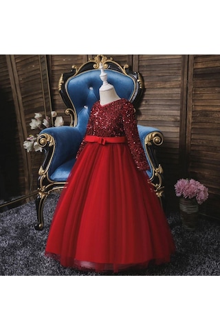 Mashotrend Kırmızı Zara Payetli Çocuk Abiye - Kız Çocuk Elbise Kırmızı